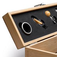 Set de Regalo Premium para Vino en Caja de Madera Personalizable (con 4 accesorios incluidos)