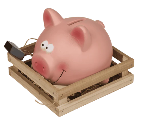 Hucha de cerdito en caja de madera 12 cm