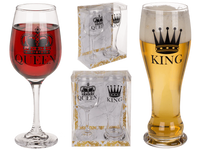 Set Real de 2 Vasos para Parejas - "King & Queen" (Jarra de Cerveza y Copa de Vino)