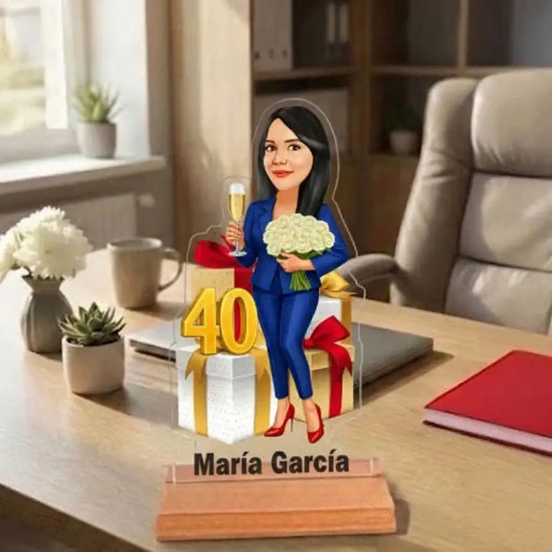Caricatura Aniversario Mujer en Traje - Estatua Personalizada tipo Trofeo Meteoris - Regalos con Alma