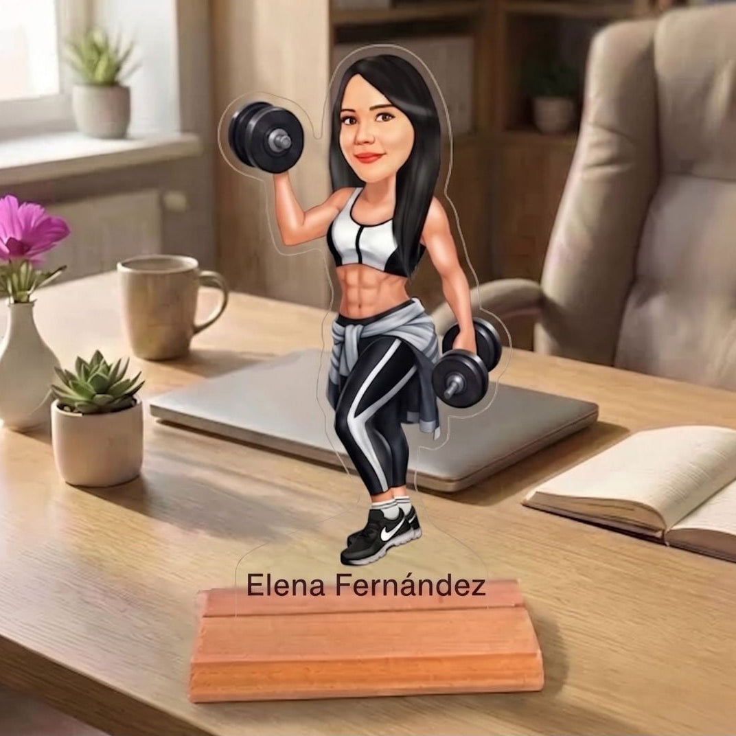 Caricatura Entrenadora de Fitness - Estatua Personalizada tipo Trofeo