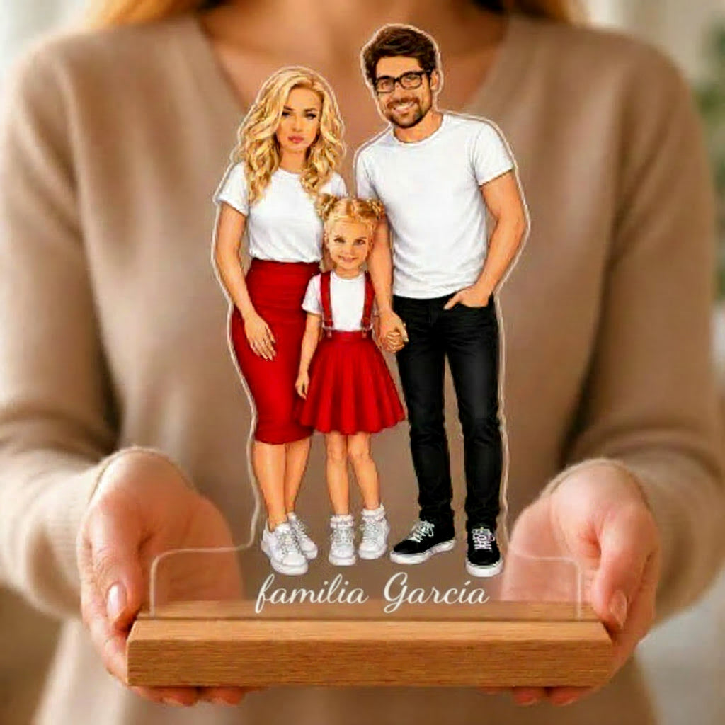 Caricatura Familiar de 3 Personajes Modelo F - Estatua Personalizada tipo Trofeo
