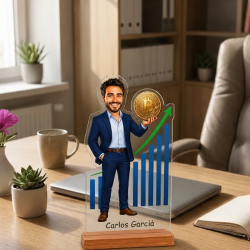 Caricatura Inversor (Bolsa/Bitcoin) - Estatua Personalizada tipo Trofeo