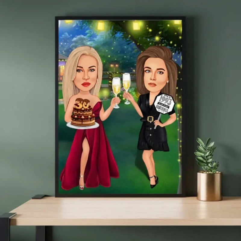 Caricatura de amigas - Feliz cumpleaños Meteoris - Regalos con Alma