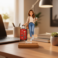 Caricatura de Chica Viajera - Estatuilla Personalizada tipo Trofeo