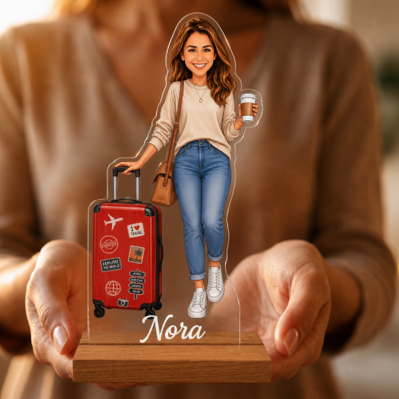Caricatura de Chica Viajera - Estatuilla Personalizada tipo Trofeo