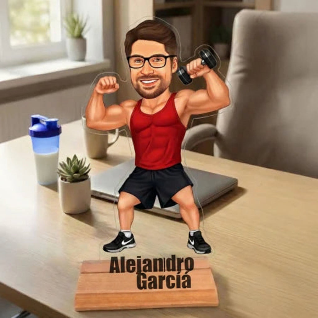 Caricatura de Entrenador de Fitness - Estatua Personalizada tipo Trofeo