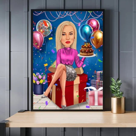 Caricatura de cumpleañera