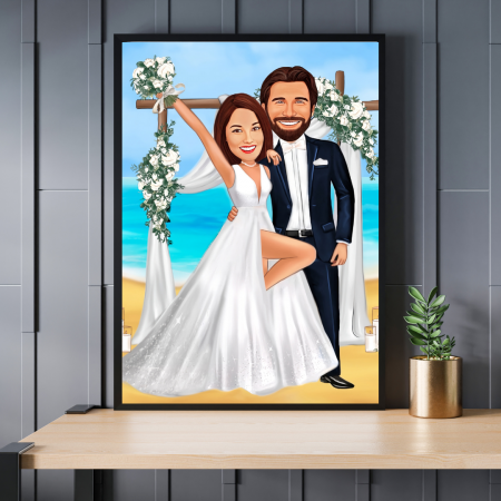 Caricatura de novios - Boda en la playa
