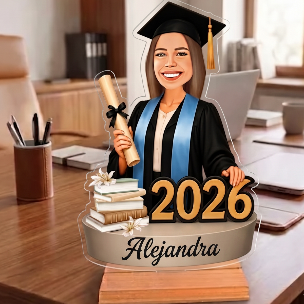Caricatura para la Graduada - Estatuilla Personalizada tipo Trofeo