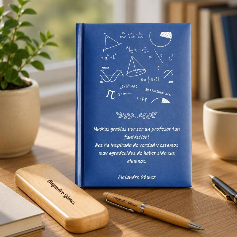 Regalo para Profesor de Matemáticas: Agenda personalizada y set de escritura Meteoris - Regalos con Alma