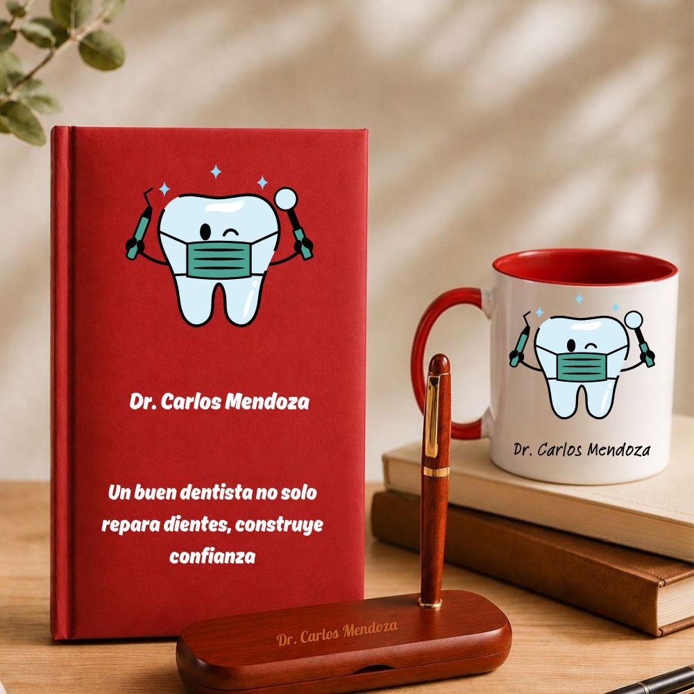 Regalo para Dentista: Set completo de agenda personalizada, set de escritura y taza