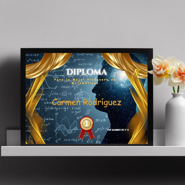 Diploma Personalizada para la Mejor Profesora de Matemáticas Meteoris - Regalos con Alma