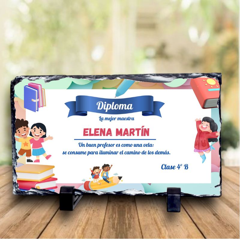 Pizarra personalizada: Diploma para la mejor maestra Meteoris - Regalos con Alma
