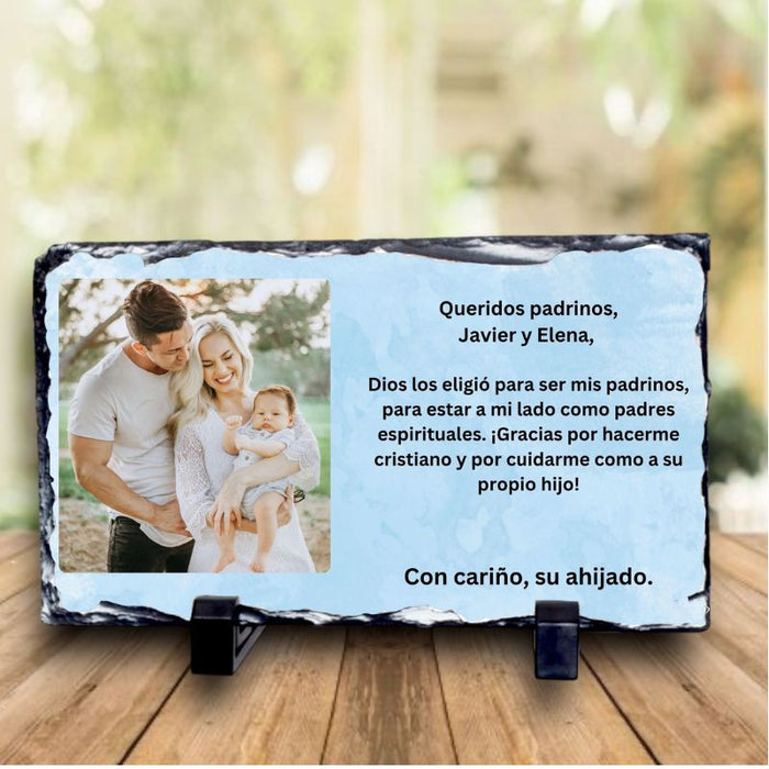 Pizarra personalizada para los padrinos de bautizo Meteoris - Regalos con Alma