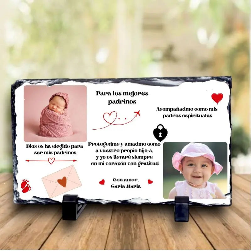 Pizarra personalizada para padrinos de bautizo Meteoris - Regalos con Alma