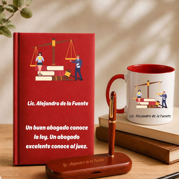 Regalo para Abogado: Set completo de agenda personalizada, set de escritura y taza Meteoris - Regalos con Alma