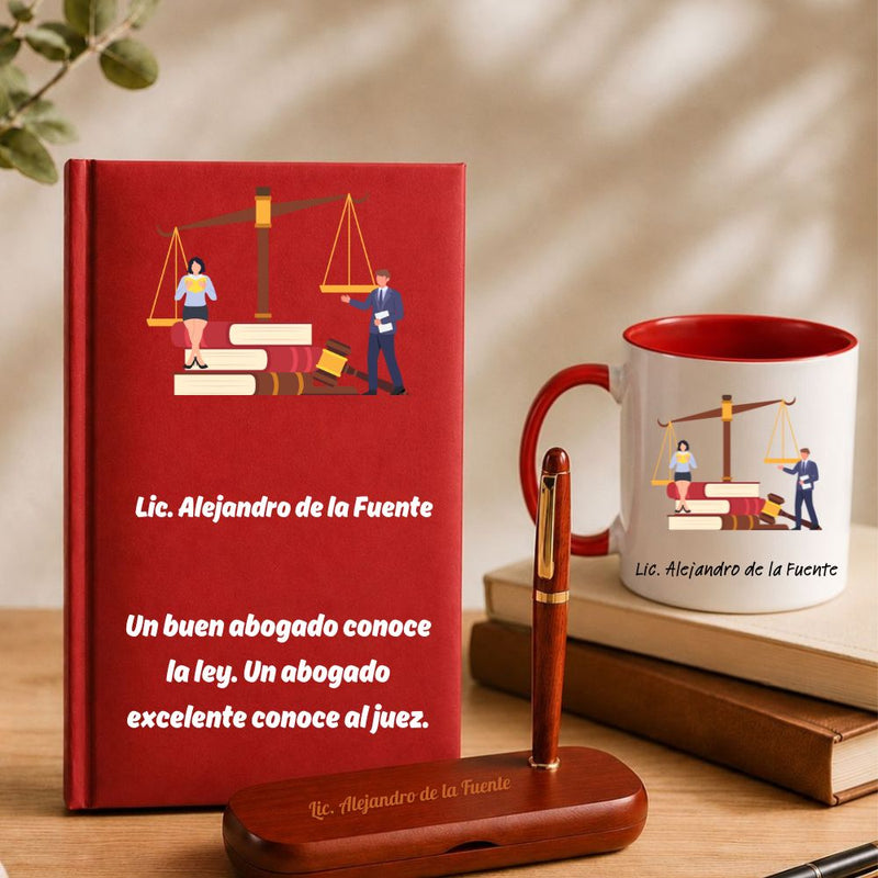 Regalo para Abogado: Set completo de agenda personalizada, set de escritura y taza Meteoris - Regalos con Alma