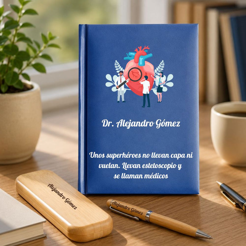 Regalo para Cardiólogo - Agenda Personalizada + Set de Escritritura Meteoris - Regalos con Alma