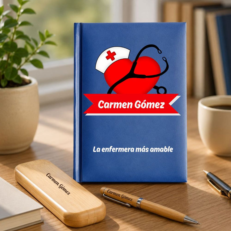 Regalo para Enfermera - Agenda Personalizada + Set de Escritura Meteoris - Regalos con Alma