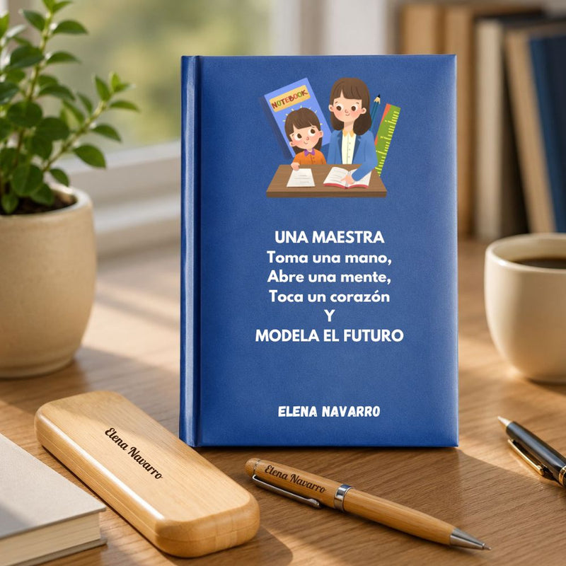 Regalo para Maestra: Agenda personalizada y set de escritura Meteoris - Regalos con Alma