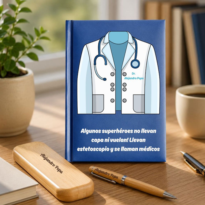 Regalo para Médico - Agenda Personalizada + Set de Escritura Meteoris - Regalos con Alma