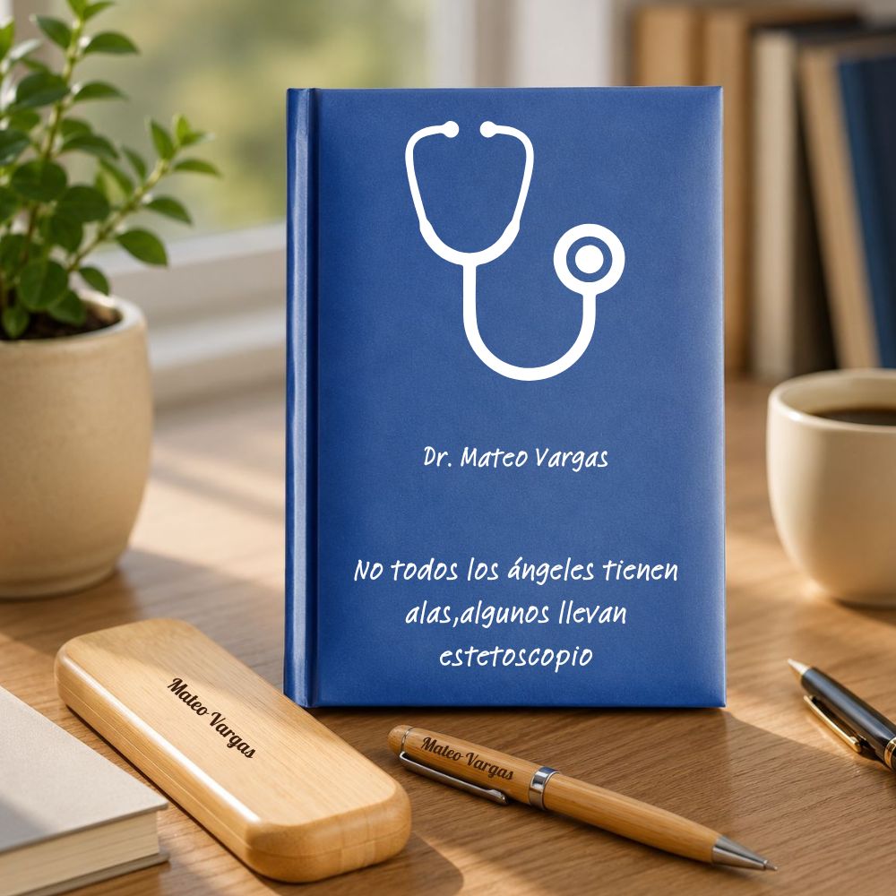 Regalo para Médico con Estetoscopio Agenda personalizada y set de escritura