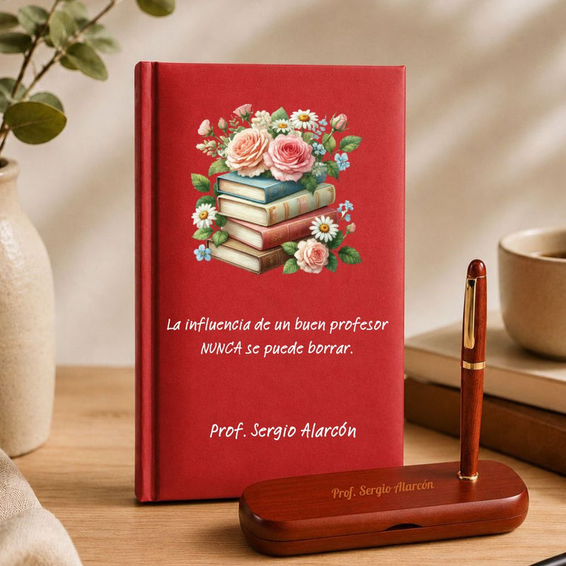 Regalo para Profesora con diseño floral Agenda personalizada y set de escritura Meteoris - Regalos con Alma