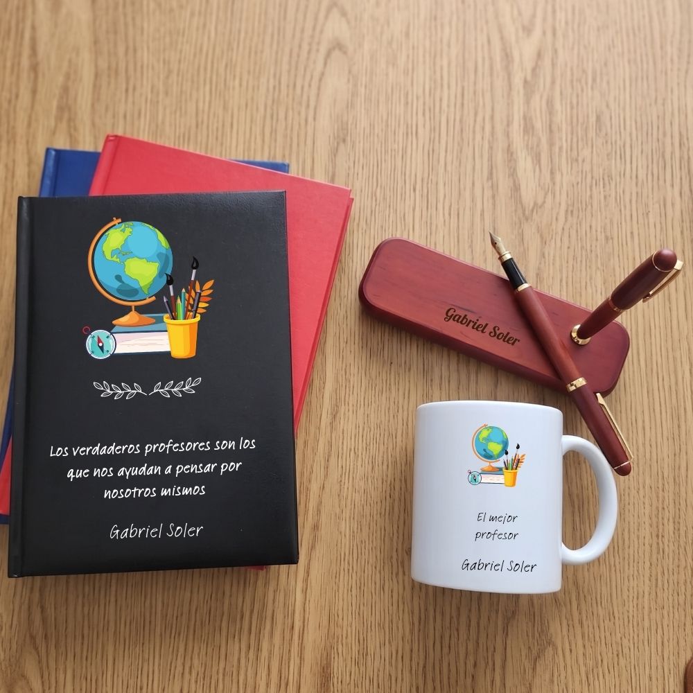 Regalo para Profesor de Geografía: Agenda personalizada, set de escritura y taza