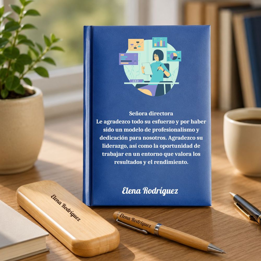 Regalo para Señora Directora - Agenda Personalizada + Set de Escritura de Bambú Meteoris - Regalos con Alma