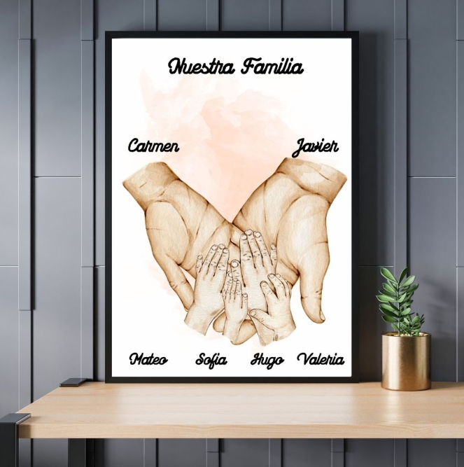 Cuadro Personalizado "Nuestra Familia" (6 Personas) - Impresión Fotográfica y Enmarcada Meteoris - Regalos con Alma