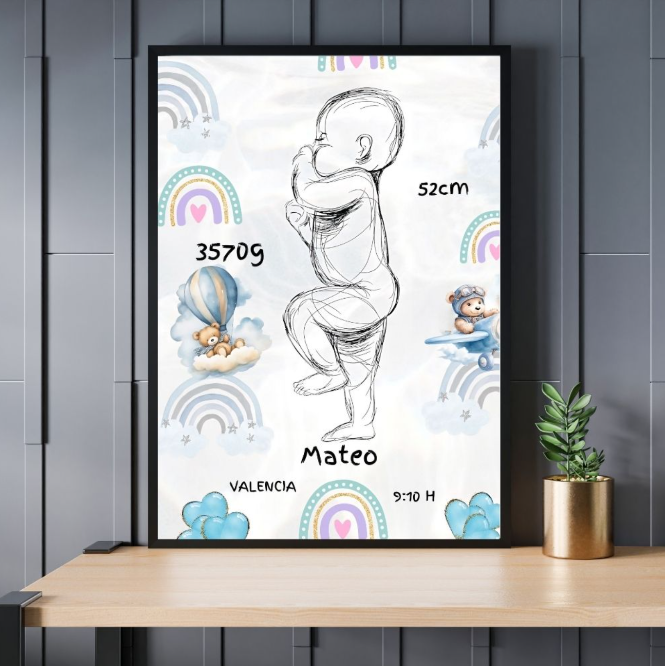 Cuadro para recién nacido - Niño Meteoris - Regalos con Alma