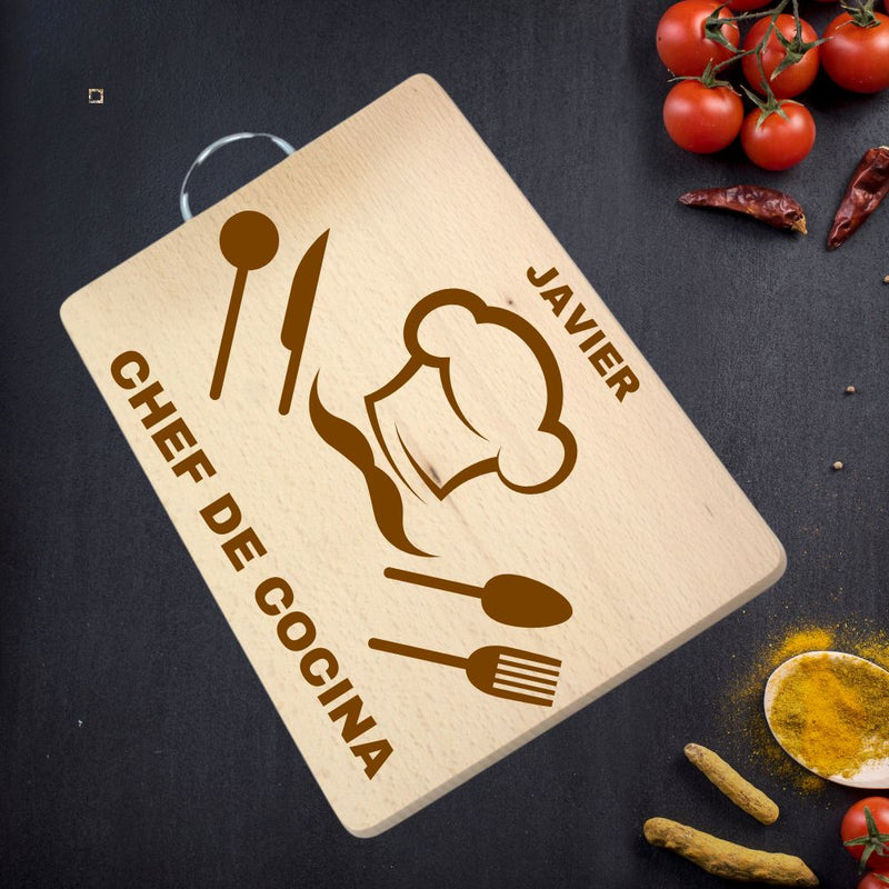 Tabla de madera personalizada: "Chef de cocina" Meteoris - Regalos con Alma