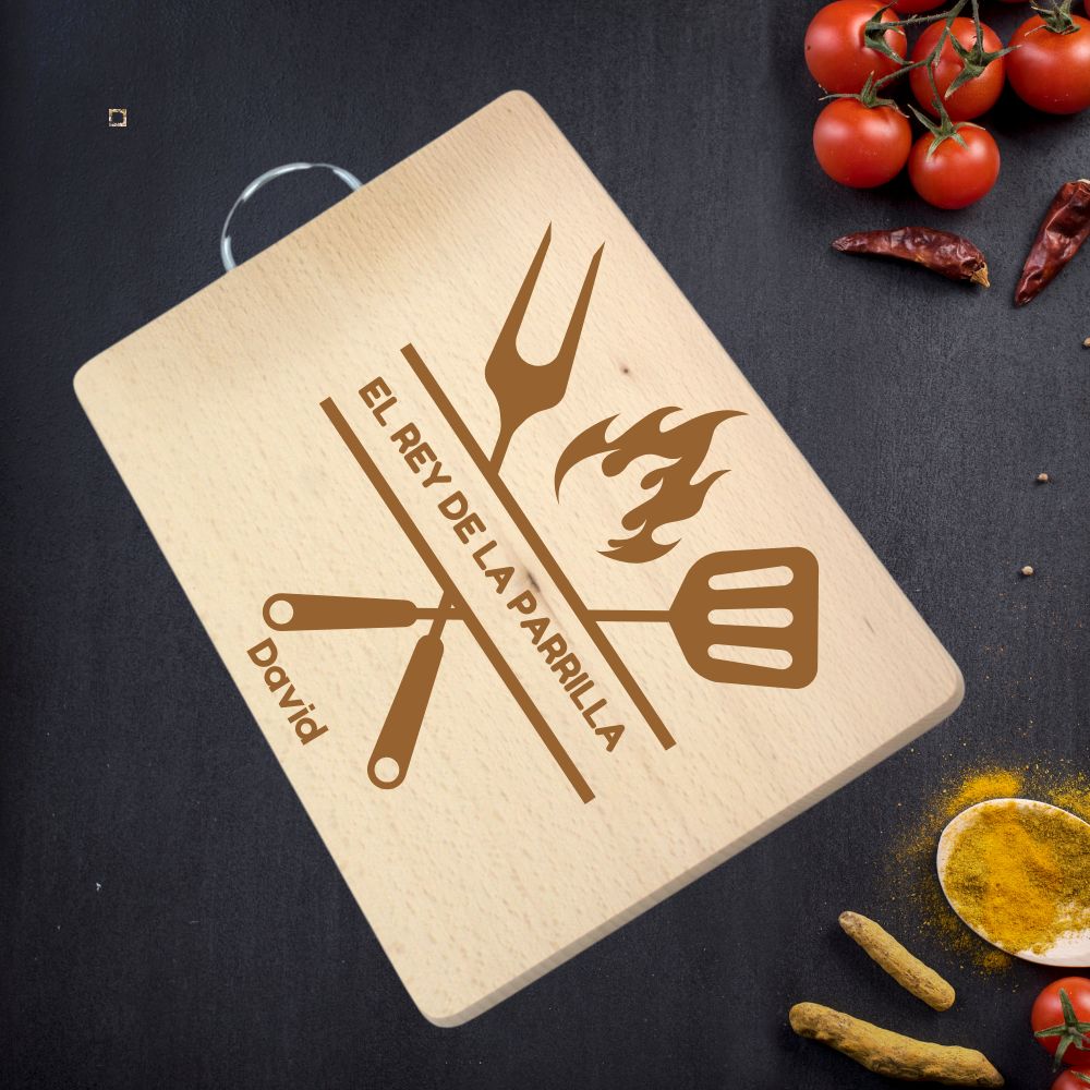 Tabla de madera personalizada: "El Rey de la Parrilla"