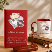 Set de regalo personalizado para amantes de la música: Agenda, Taza y Bolígrafo de madera