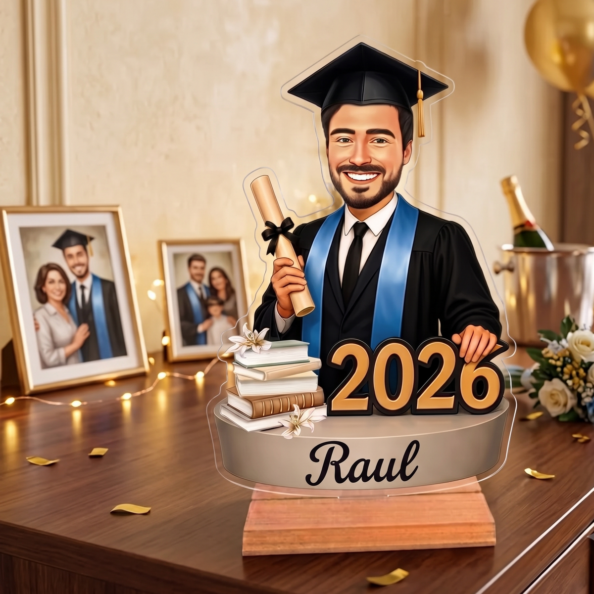 Caricatura para graduado - Estatuilla de trofeo personalizada -