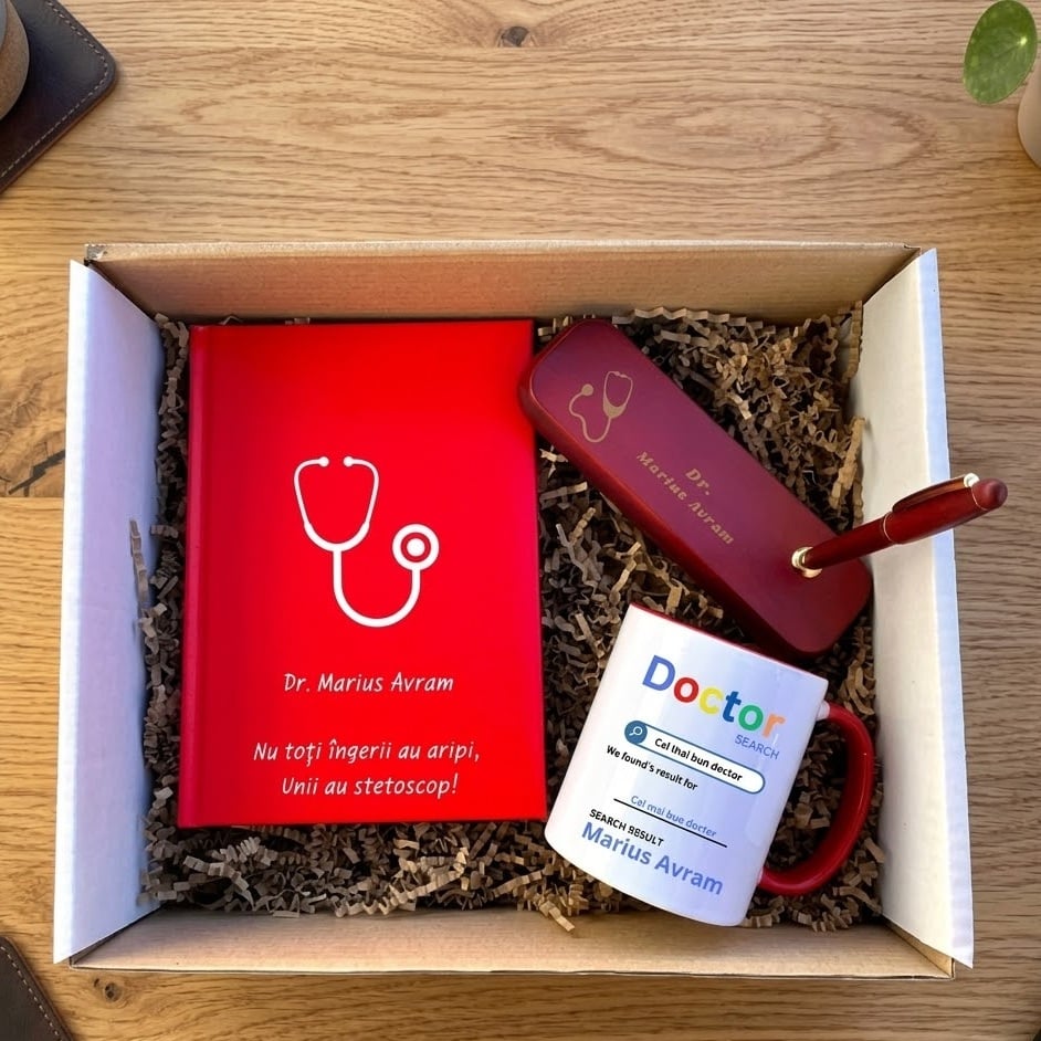 Regalo para médico: agenda + set de escritura + taza