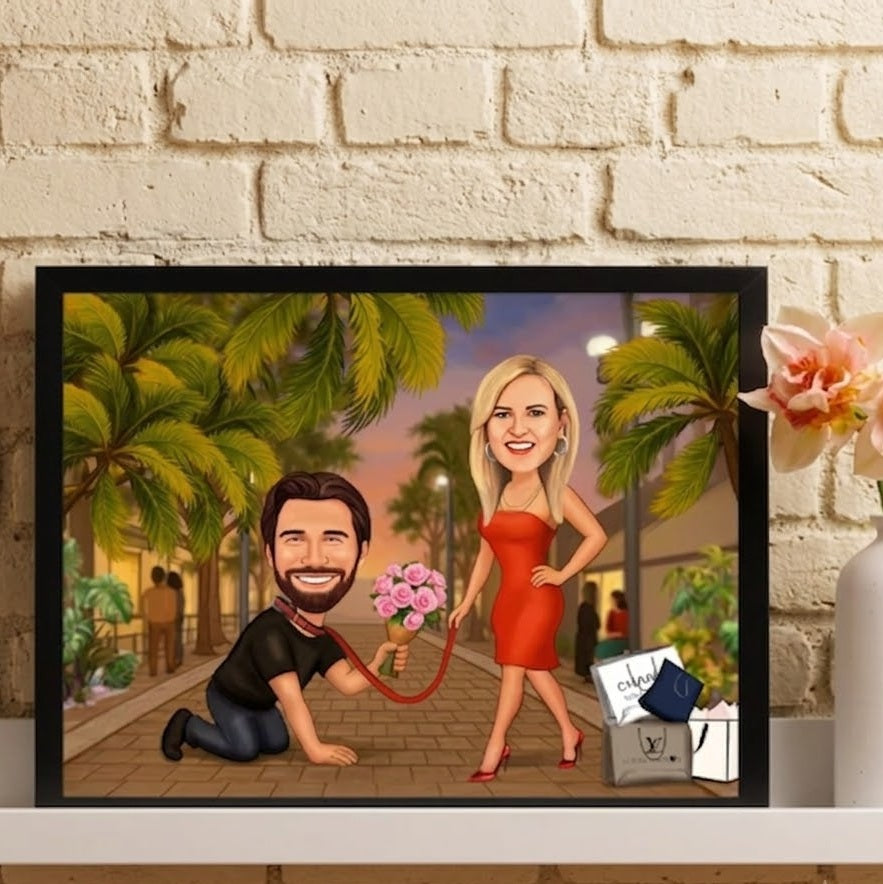 Caricatura de la pareja moderna - Cuadro para él, encargado por ella