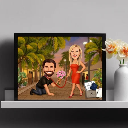 Caricatura de la pareja moderna - Cuadro para él, encargado por ella