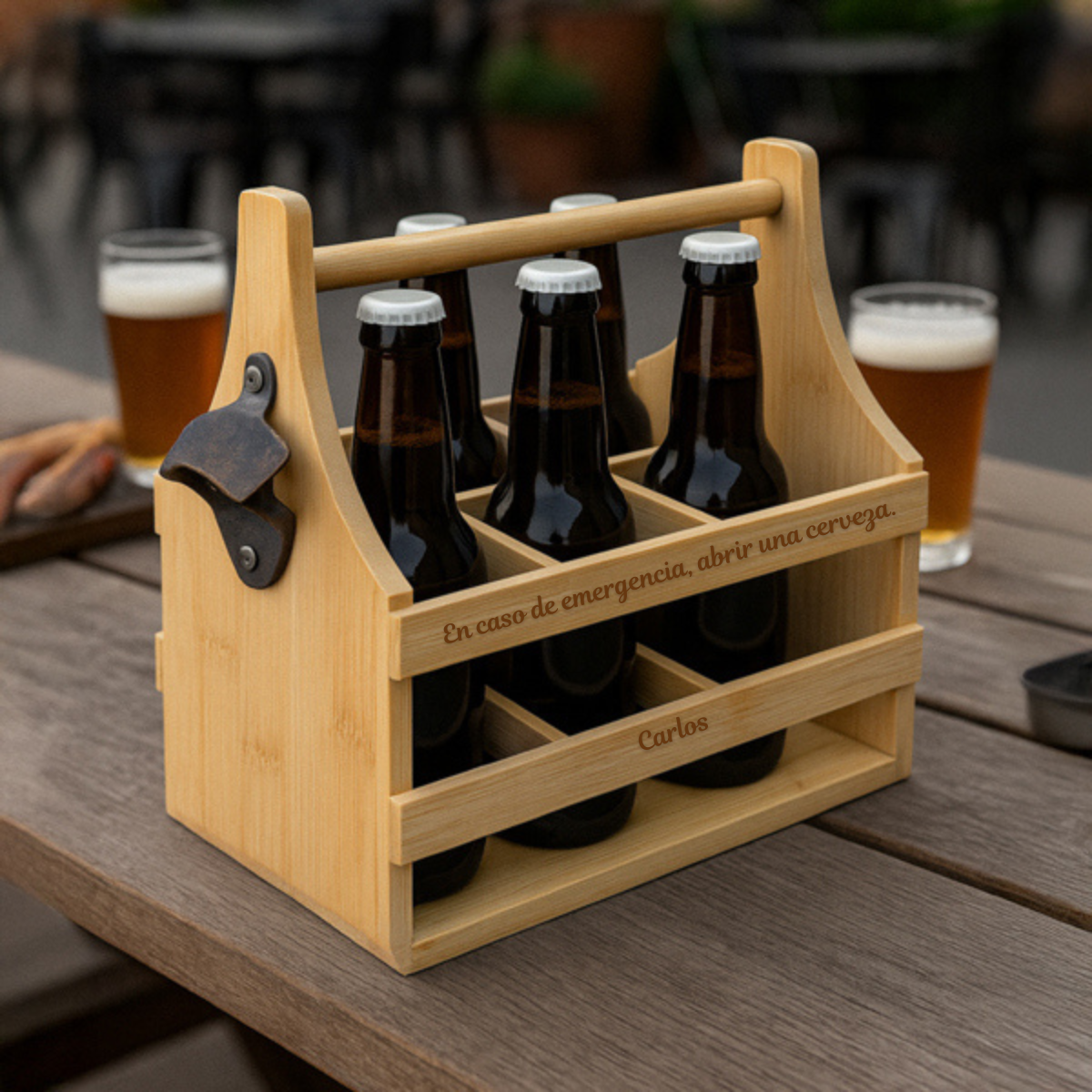 Botellero de bambú para 6 botellas, personalizado – Un regalo verdaderamente especial